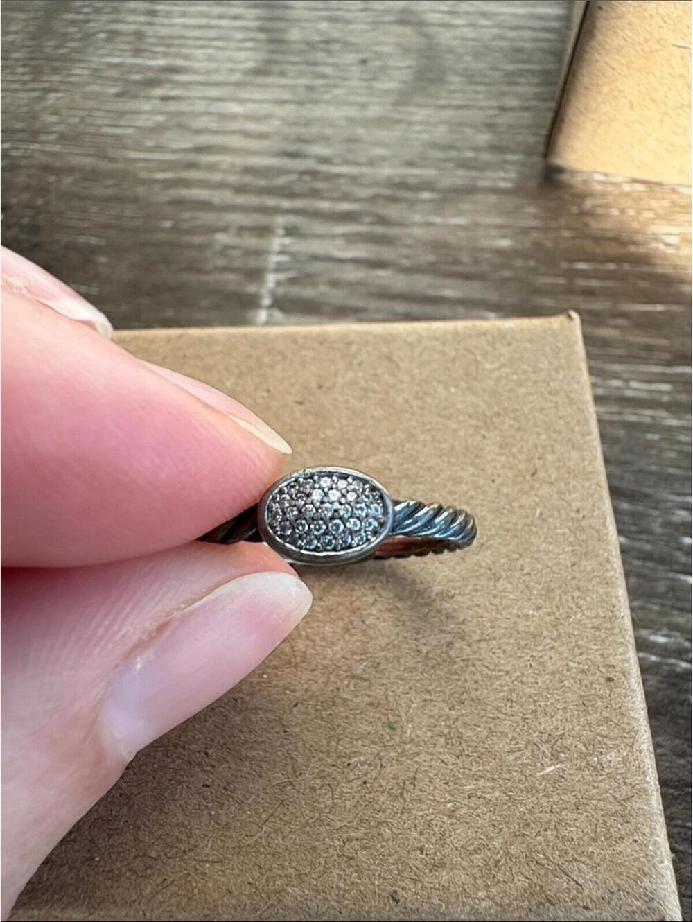 David Yurman Sterling Silver Pave Oval Rope Band Ring - Size 6.5 - Picture 5 of 6